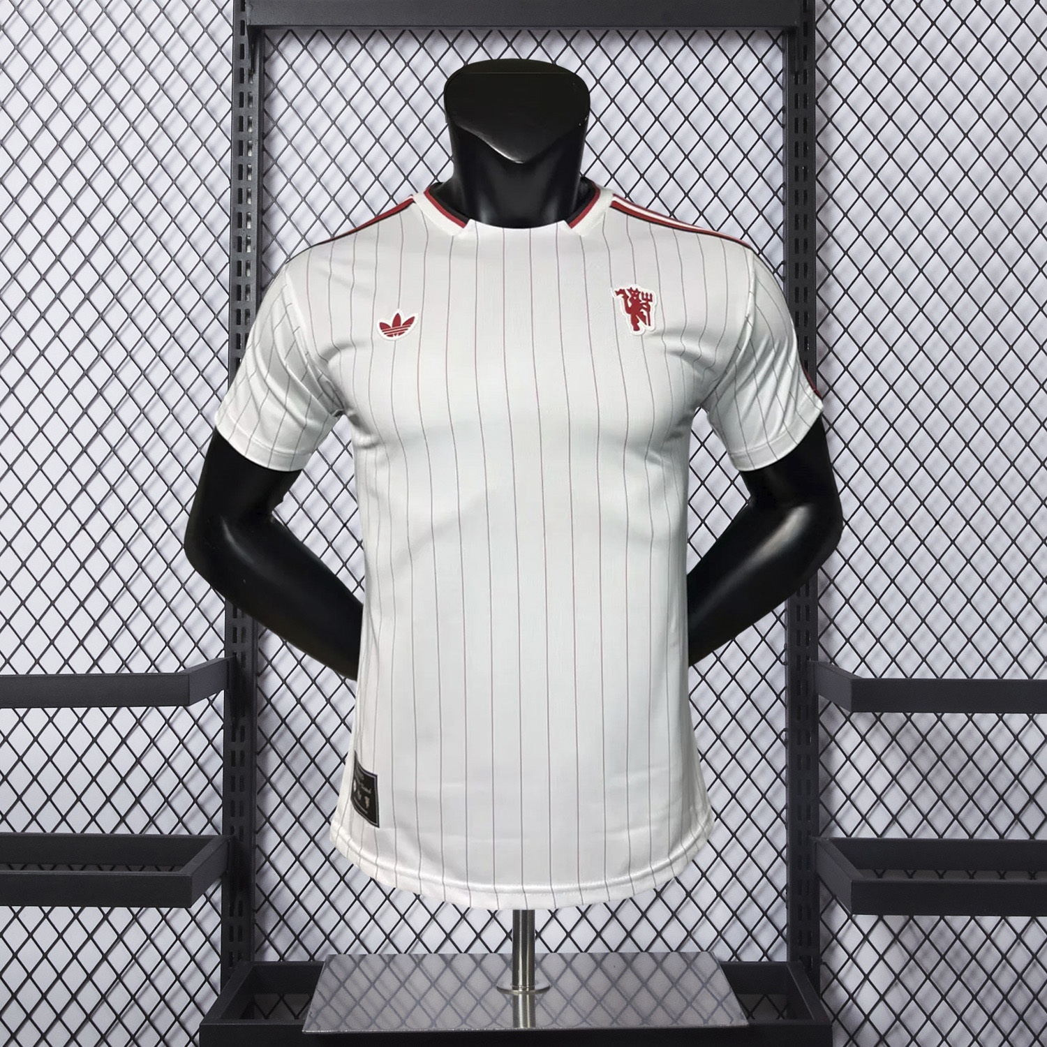 Manchester United 25-26 Trefoil Red Lines White Travel Jersey - Player Version - Unitedfutballjersey