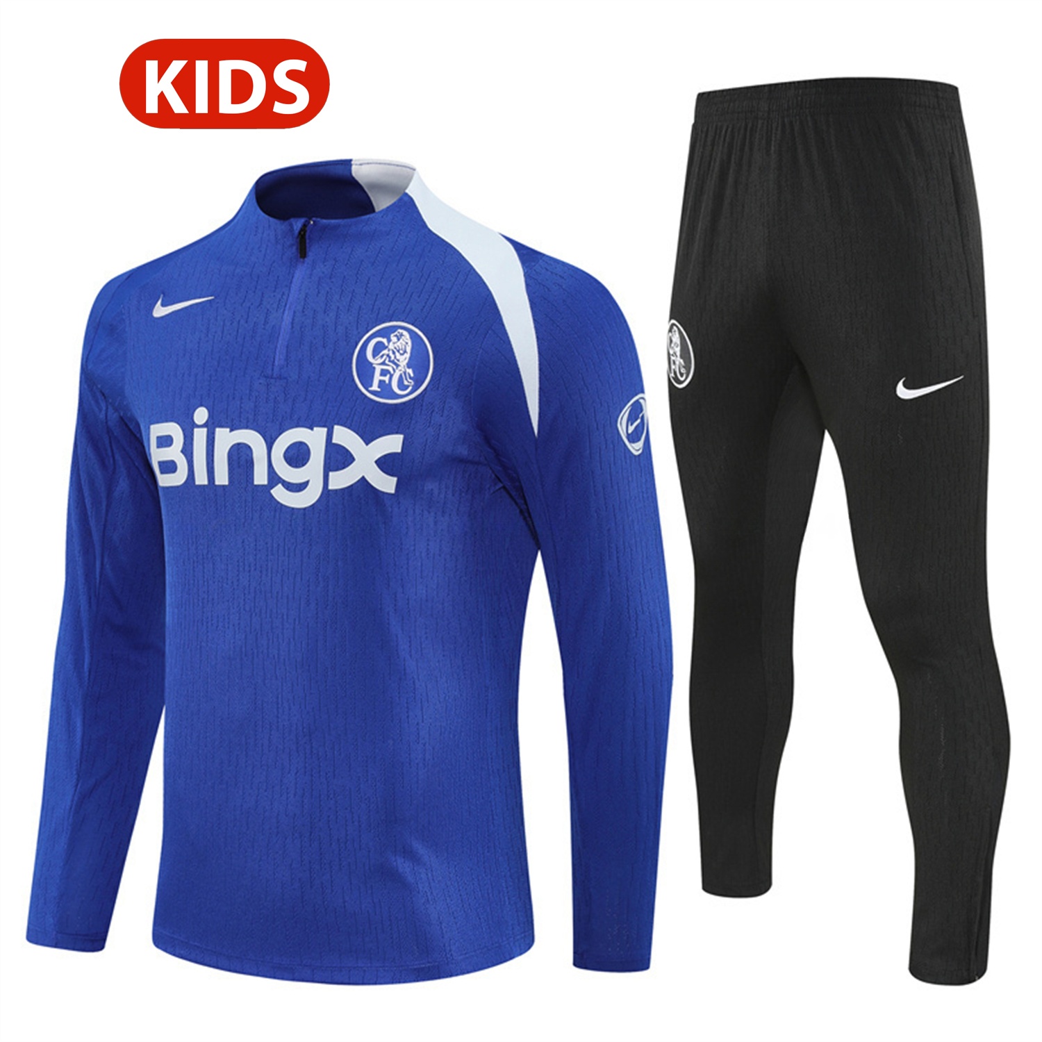 C.H.E.L.S.E.A 25-26 Kids Long Sleeve Training Set - Player Version - Blue Top and Black Pants - Unitedfutballjersey