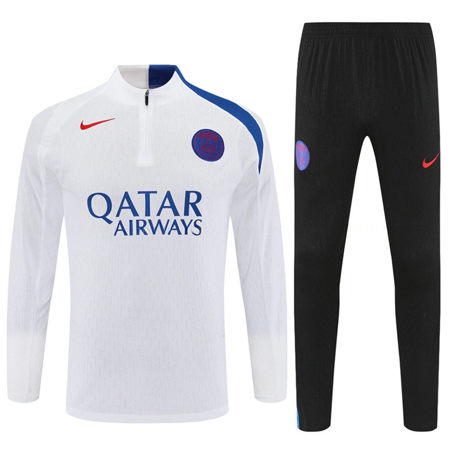 Paris Saint-Germain PSG 25-26 Long Sleeve Training Set - Player Version - White Top and Black Pants - Unitedfutballjersey