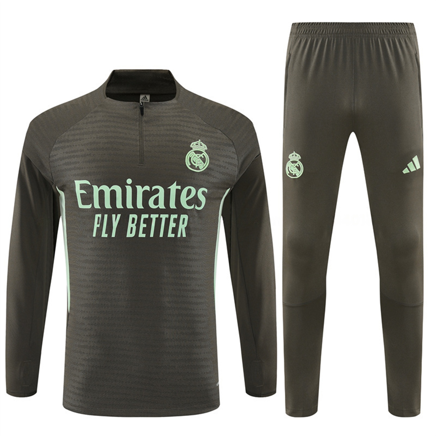 Real Madrid 25-26 Kids Long Sleeve Training Set - Player Version - Khaki Top and Khaki Pants - Unitedfutballjersey
