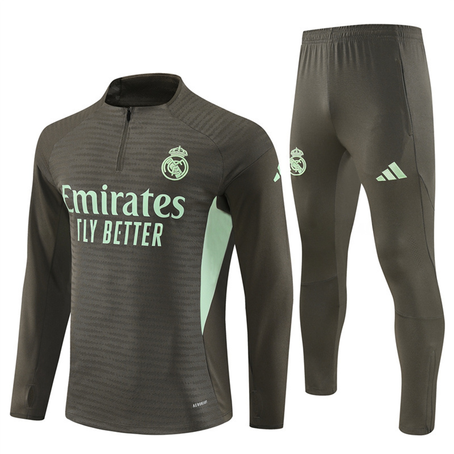 Real Madrid 25-26 Long Sleeve Training Set - Player Version - Khaki Top and Khaki Pants - Unitedfutballjersey