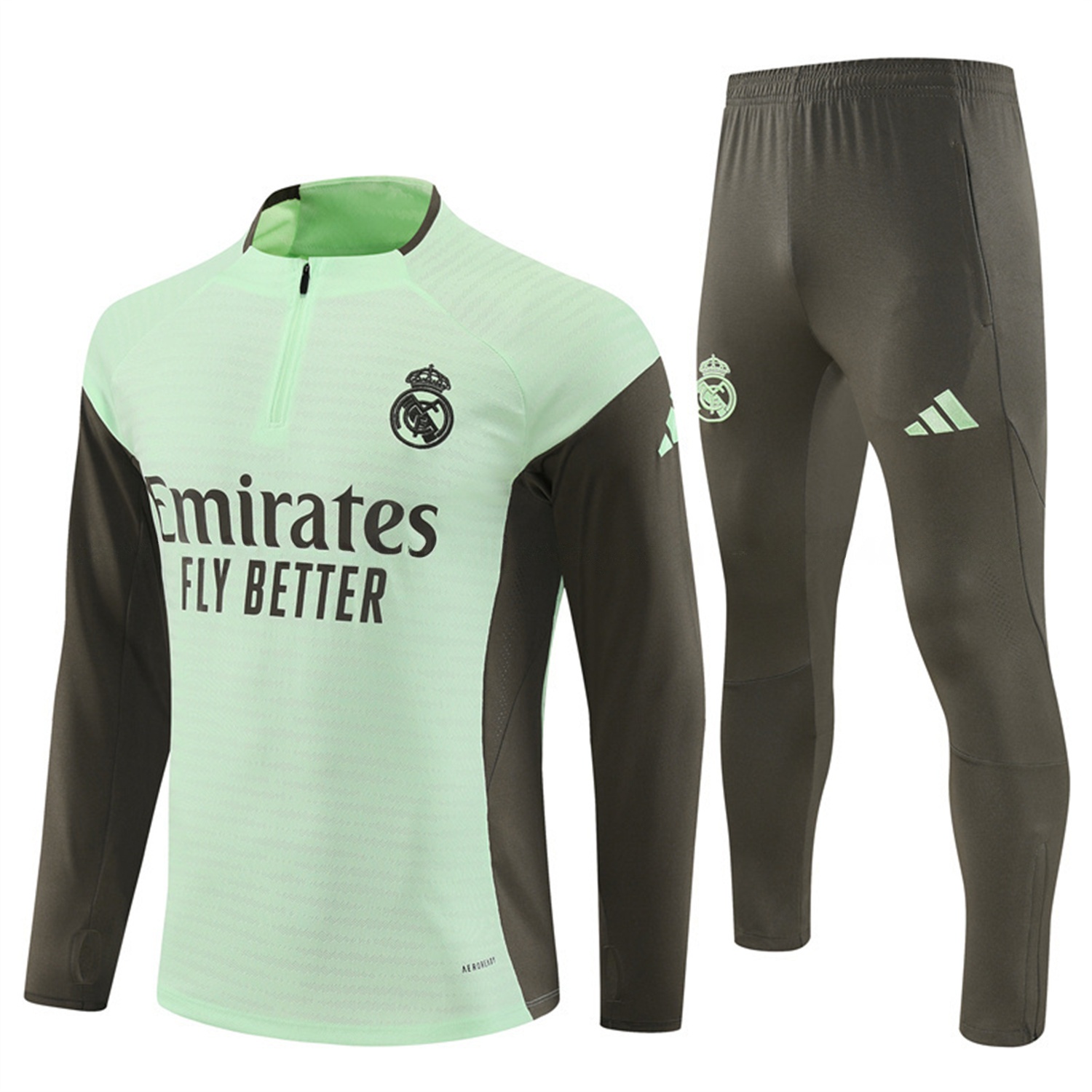 Real Madrid 25-26 Long Sleeve Training Set - Player Version - Light Green Top and Khaki Pants - Unitedfutballjersey