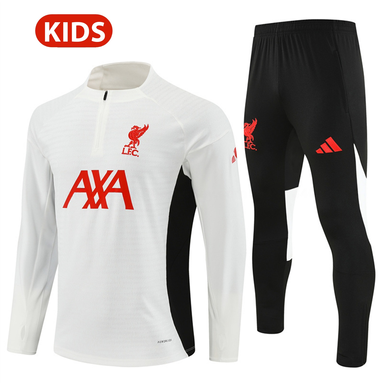 Liver.pool 25-26 Kids Long Sleeve Training Set - Player Version - White Top & Black Pants - Unitedfutballjersey