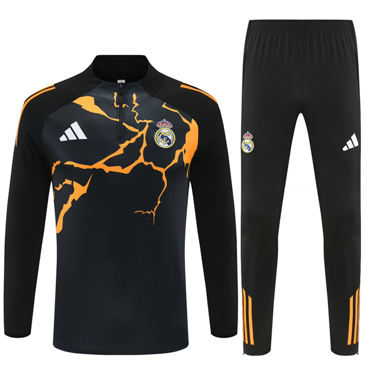 Real Madrid 25-26 Long Sleeve Training Set - Player Version - Yellow Pattern Black Top and Black Pants - Unitedfutballjersey