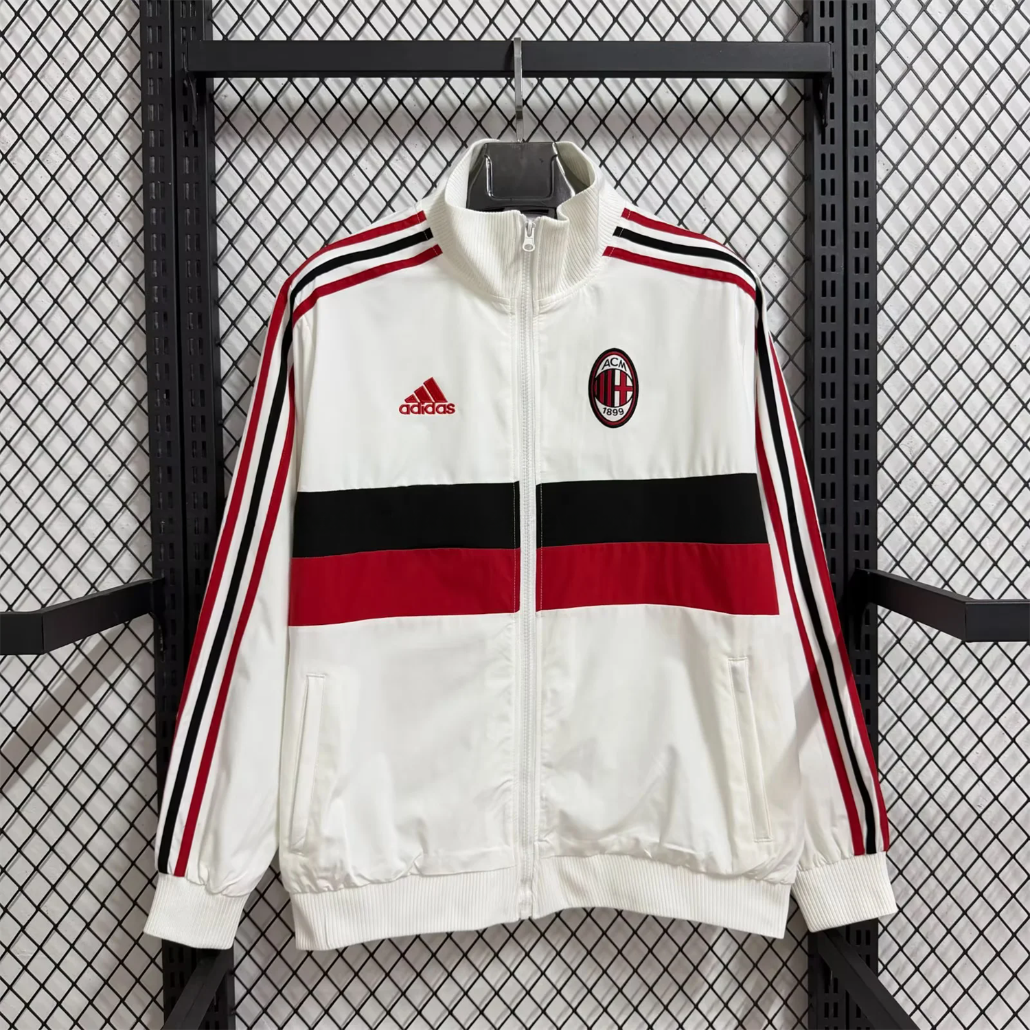 AC Milan 25-26 Windbreaker Jacket - Red Black Horizontal Stripes And White - Unitedfutballjersey
