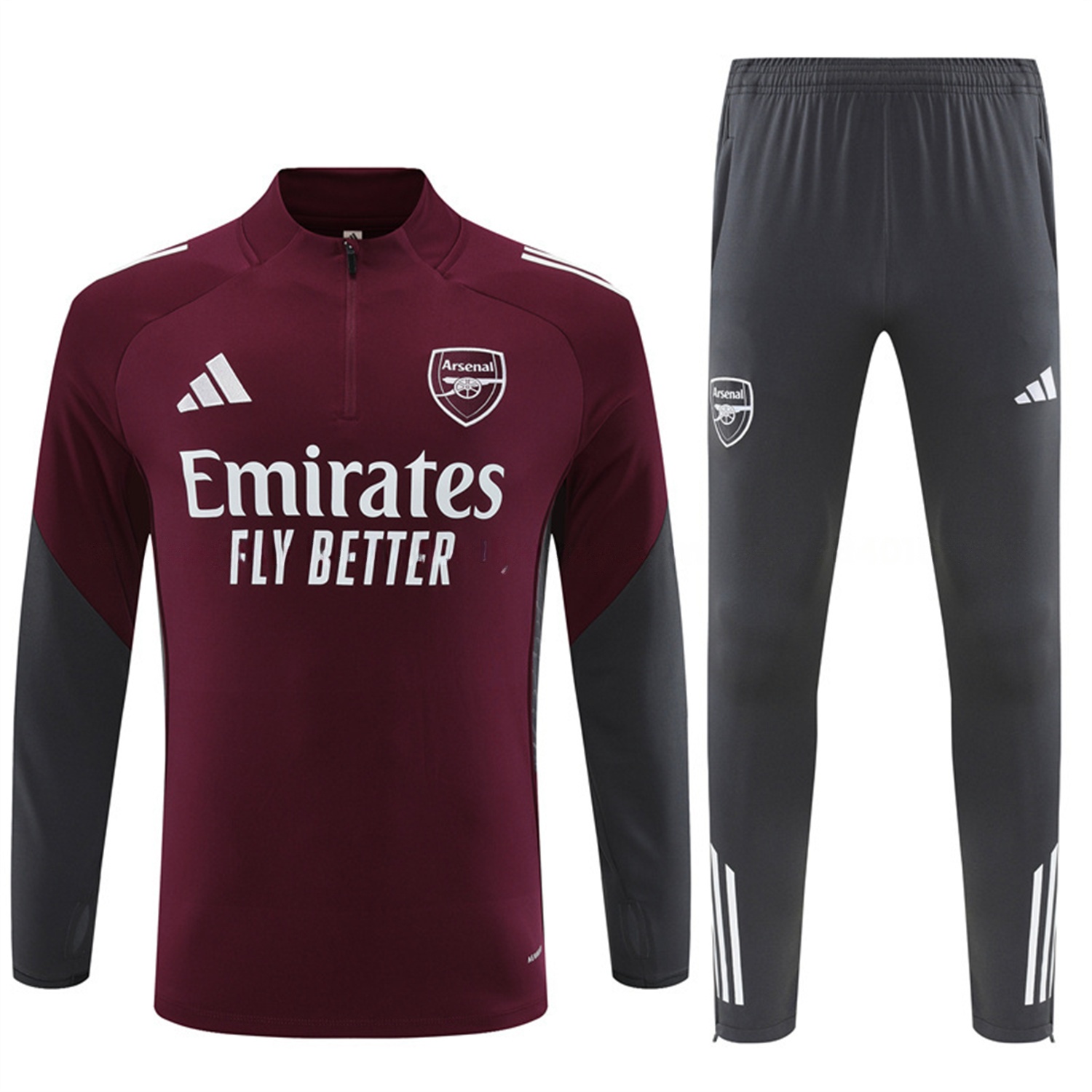 Arsenal 25-26 Long Sleeve Training Set - Wine Red Top & Grey Pants - Unitedfutballjersey