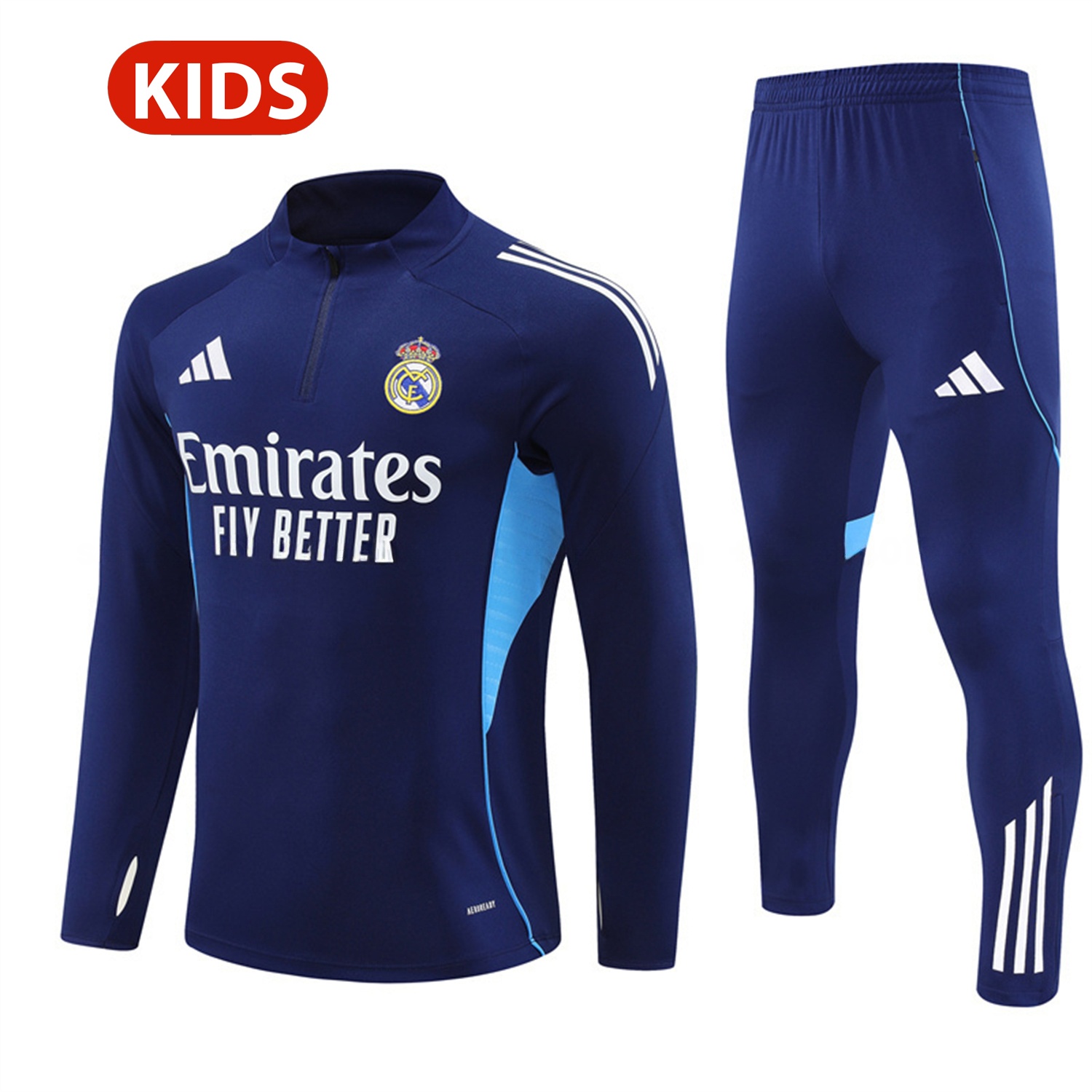 Real Madrid 25-26 Kids Long Sleeve Training Set - Deep Blue Top & Pants - Unitedfutballjersey