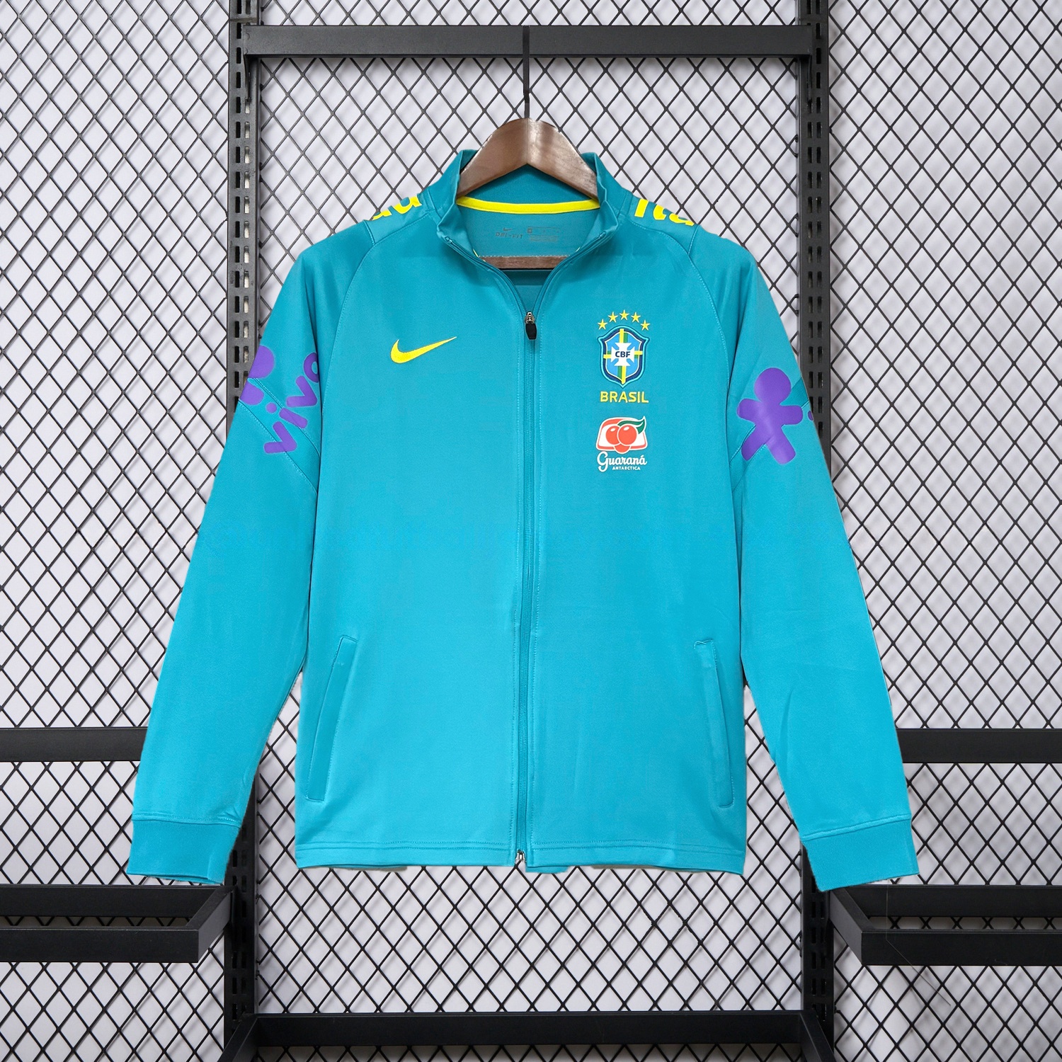 Retro Brazil 2022 Pre-Match Cyan Windbreaker - Unitedfutballjersey