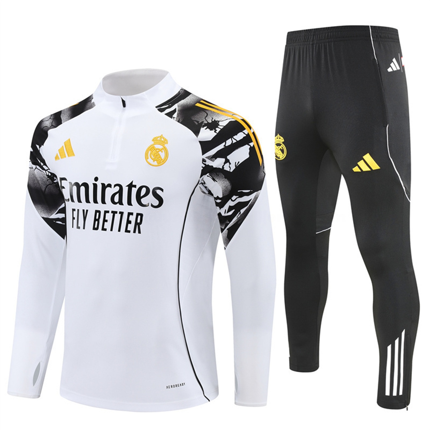Real Madrid 25-26 Long Sleeve Training Set - White Top & Black Pants - Unitedfutballjersey