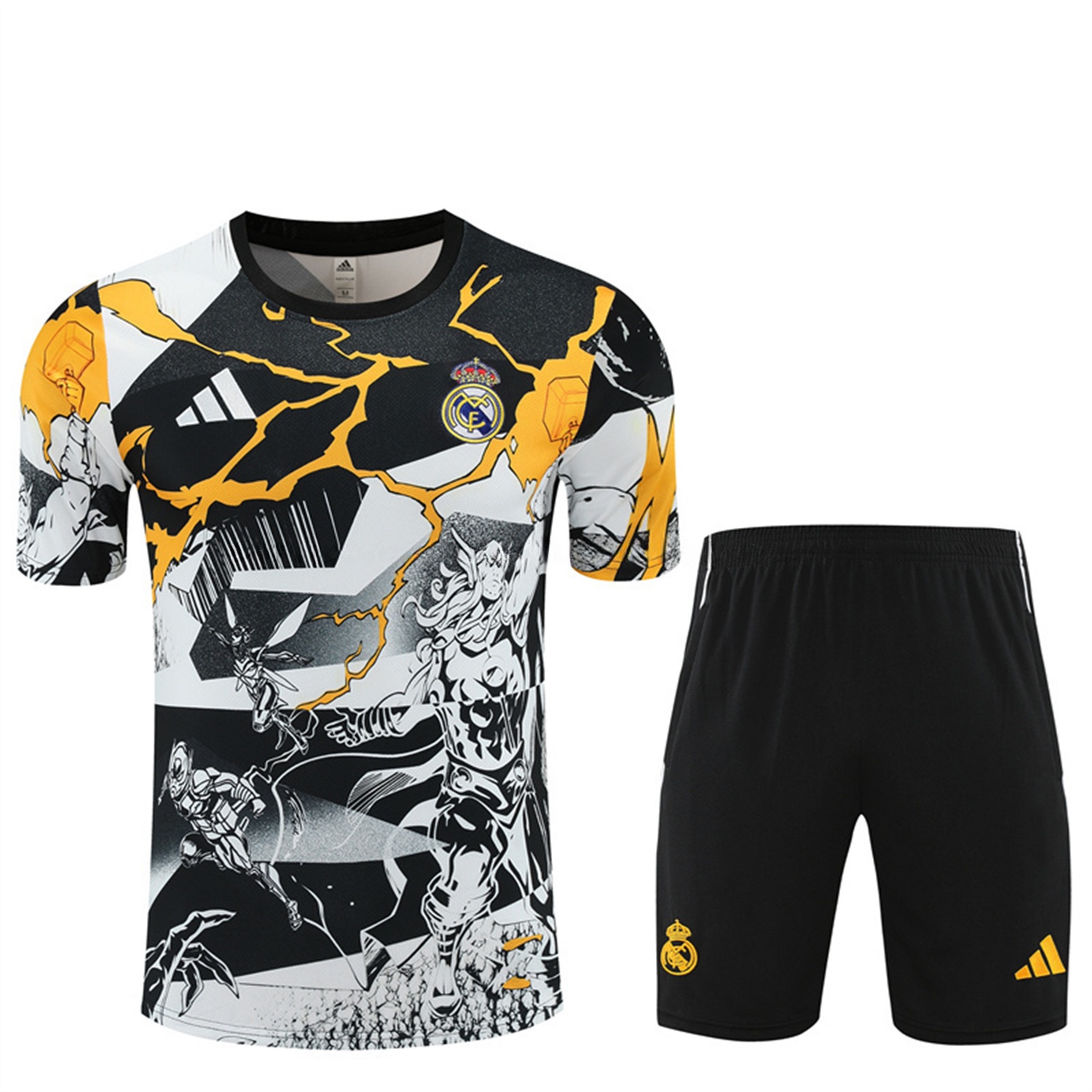 Real Madrid 25-26 Thunder Comics Short-Sleeve Training Set - Comic Pattern Top & Shorts - Unitedfutballjersey