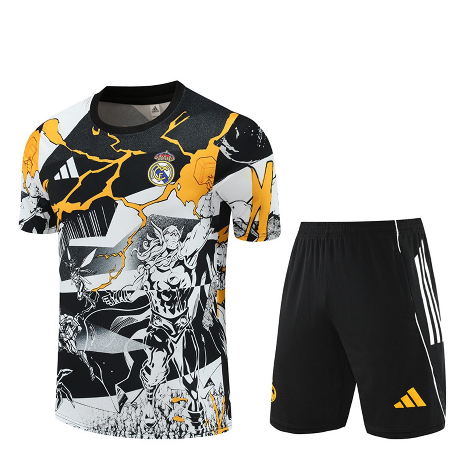 Real Madrid 25-26 Thunder Comics Short-Sleeve Training Set - Comic Pattern Top & Shorts - Unitedfutballjersey