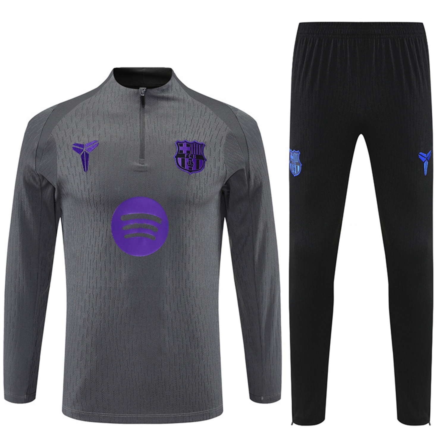 Barcelona 25-26 Kids Long Sleeve Training Set - Grey Top & Black Pants - Unitedfutballjersey