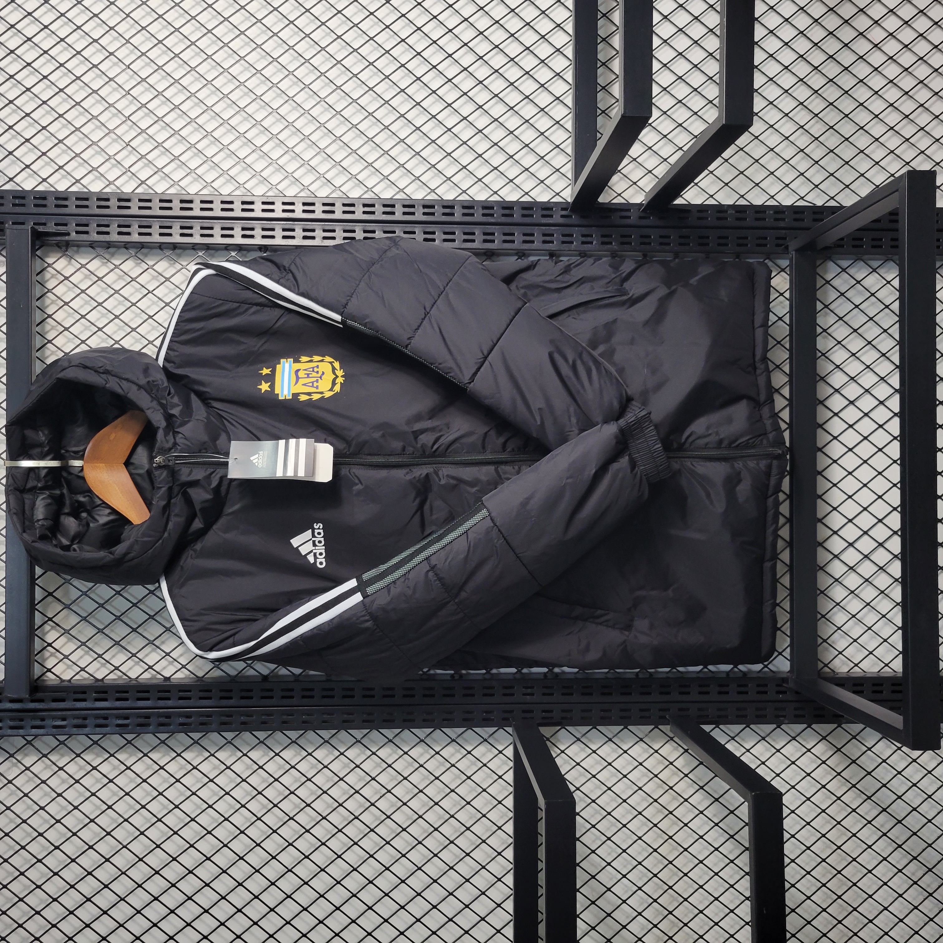 Argentina 23-24 Men's Hooded Thermal Cotton Jacket - Black - Unitedfutballjersey