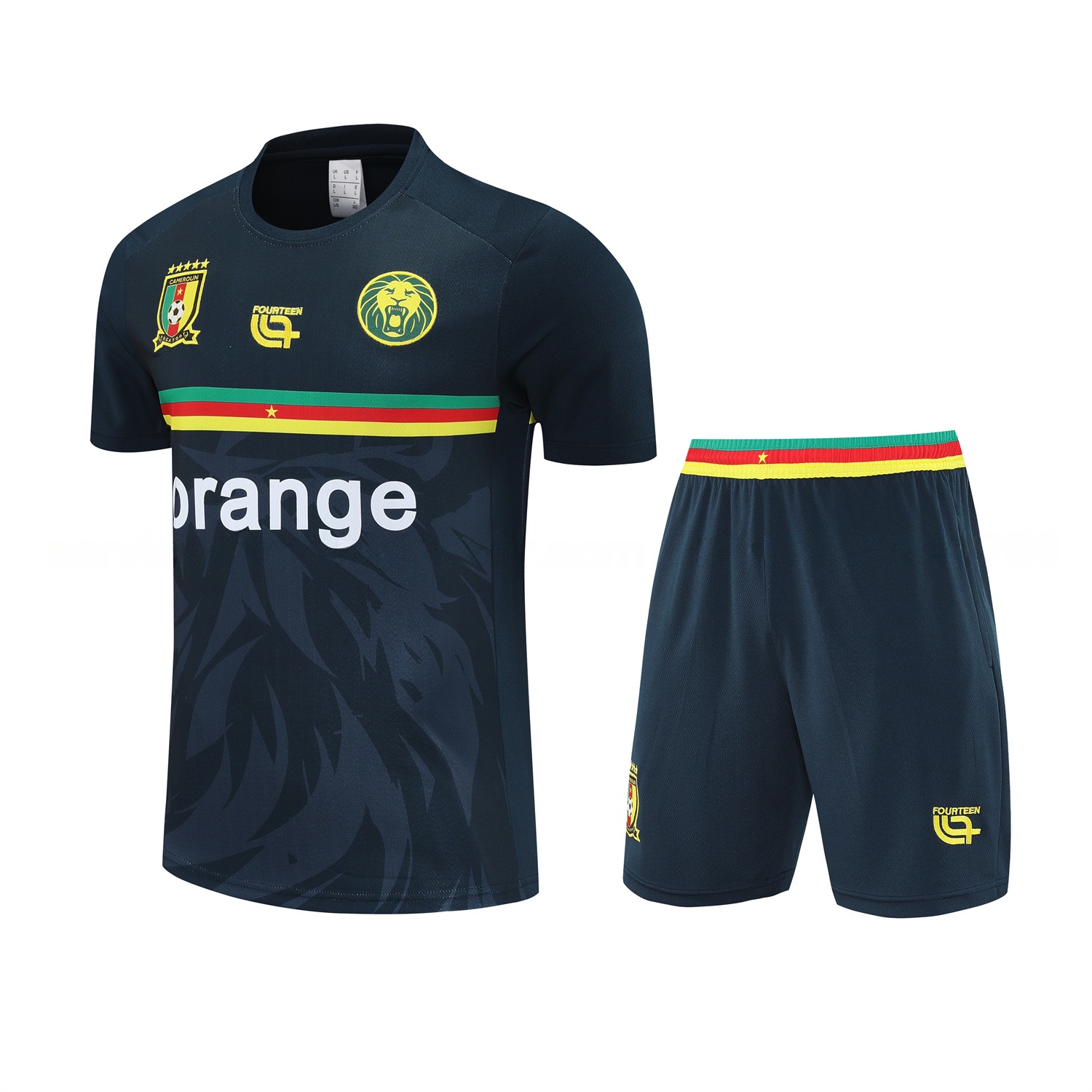 Cameroon 25-26 Short-Sleeve Training Set - Deep Blue Top and Shorts - Unitedfutballjersey
