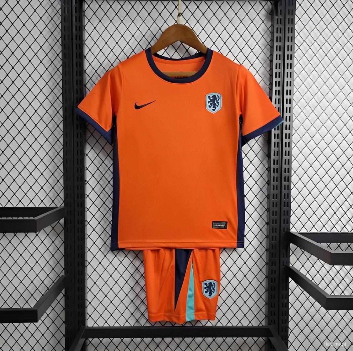 Netherlands 2024 Home Stadium Kids Kit - Unitedfutballjersey