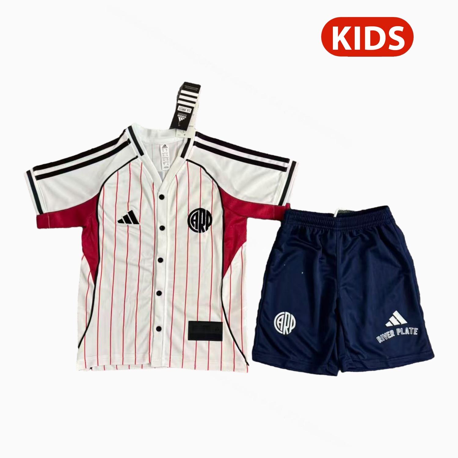 River Plate 25-26 White With Red Lines Baseball Kids Kit - Unitedfutballjersey