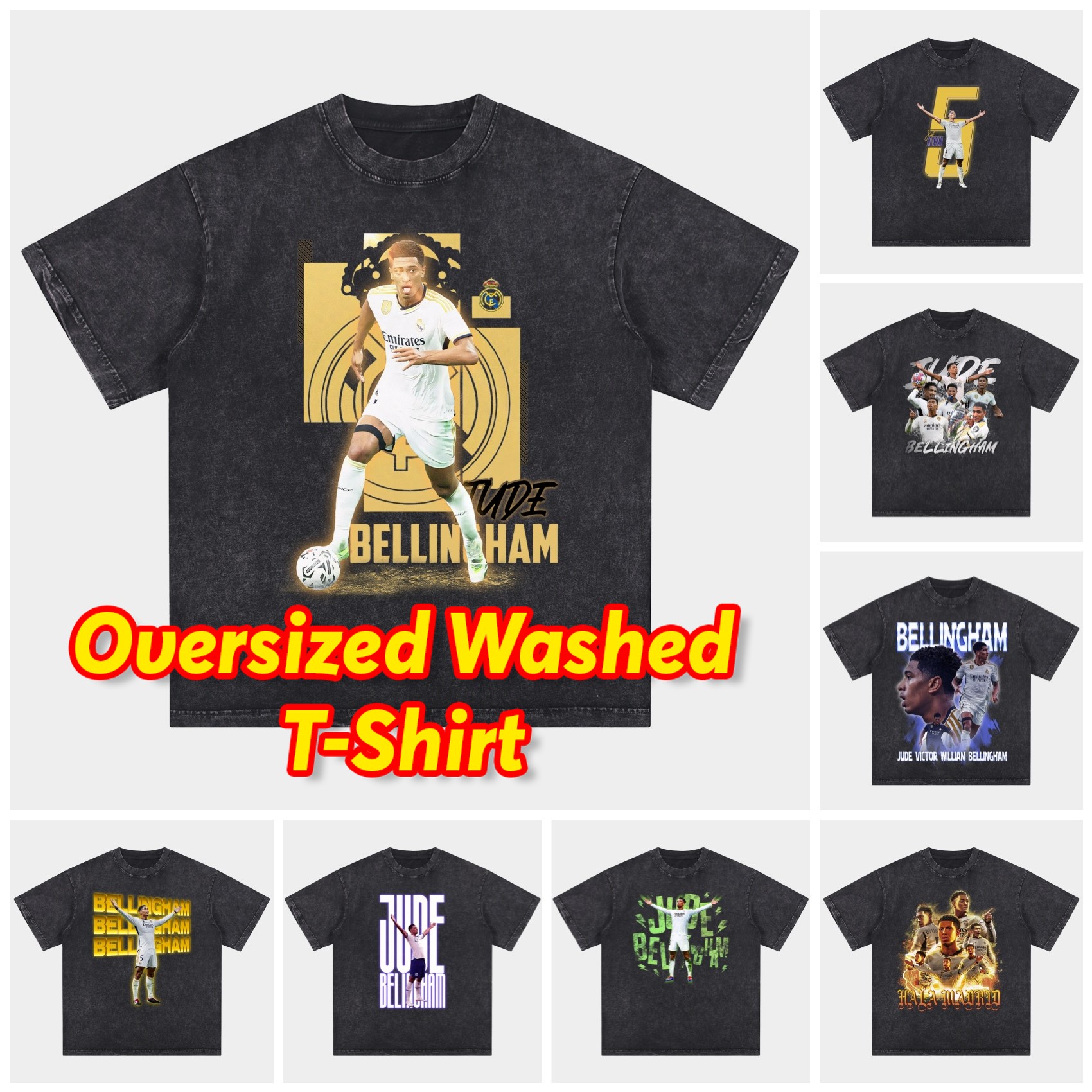 Bellingham Real Madrid England 24-25 25-26 Oversized Washed T-Shirt - Unitedfutballjersey