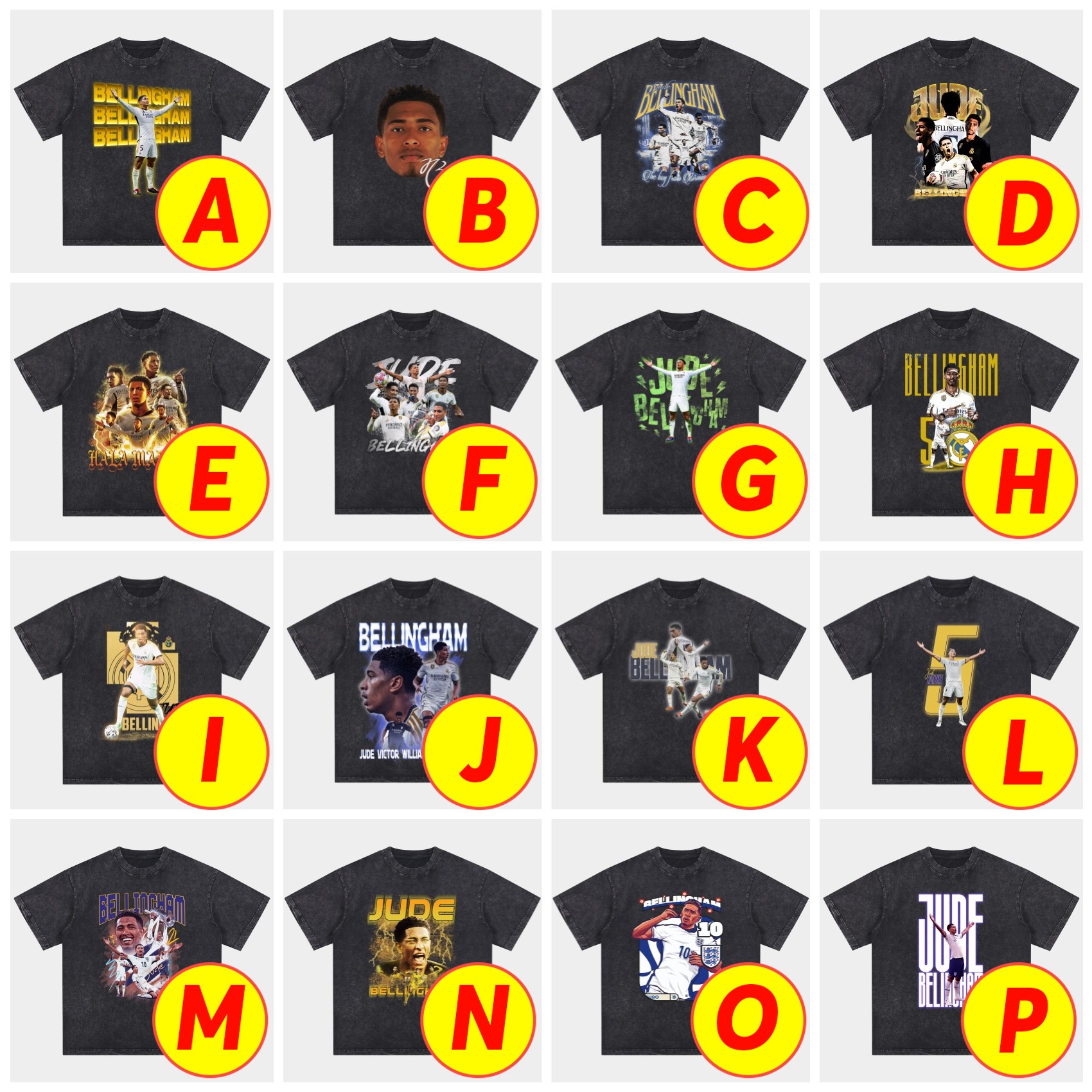 Bellingham Real Madrid England 24-25 25-26 Oversized Washed T-Shirt - Unitedfutballjersey