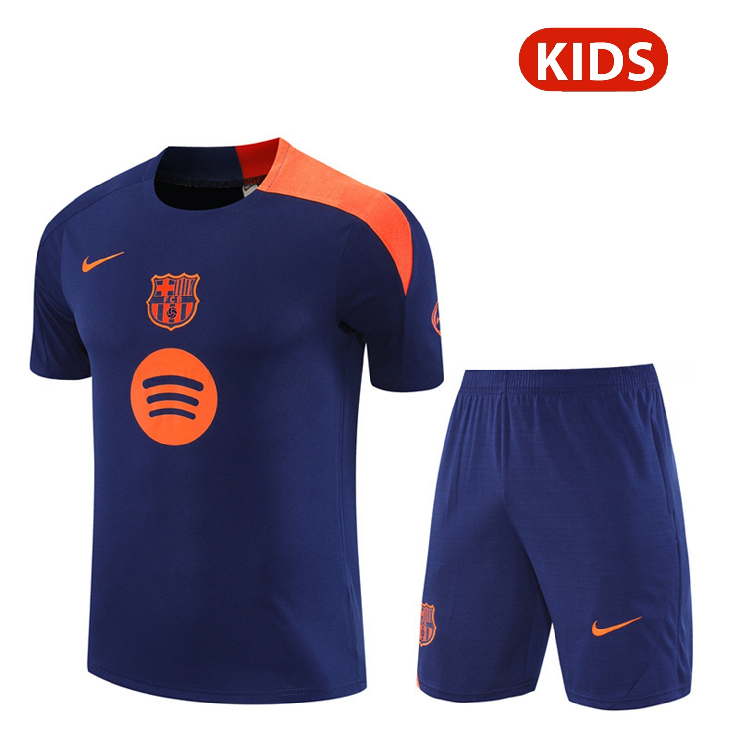 Barcelona 25-26 Kids Short-Sleeve Training Set - Royal Blue Top Orange Sponsor & Royal Blue Shorts - Unitedfutballjersey