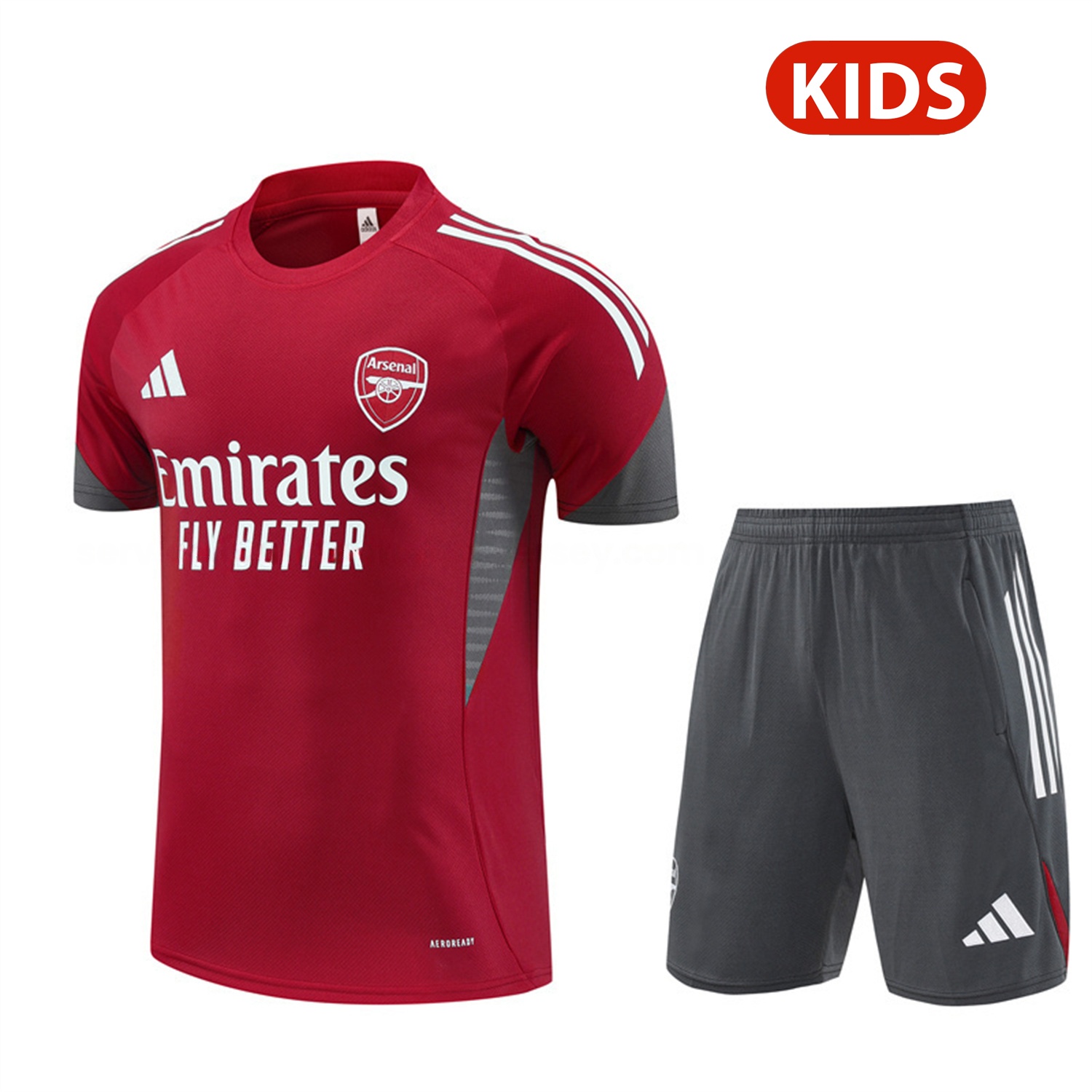 Arsenal 25-26 Kids Short-Sleeve Training Set - Red Top & Green Shorts - Unitedfutballjersey