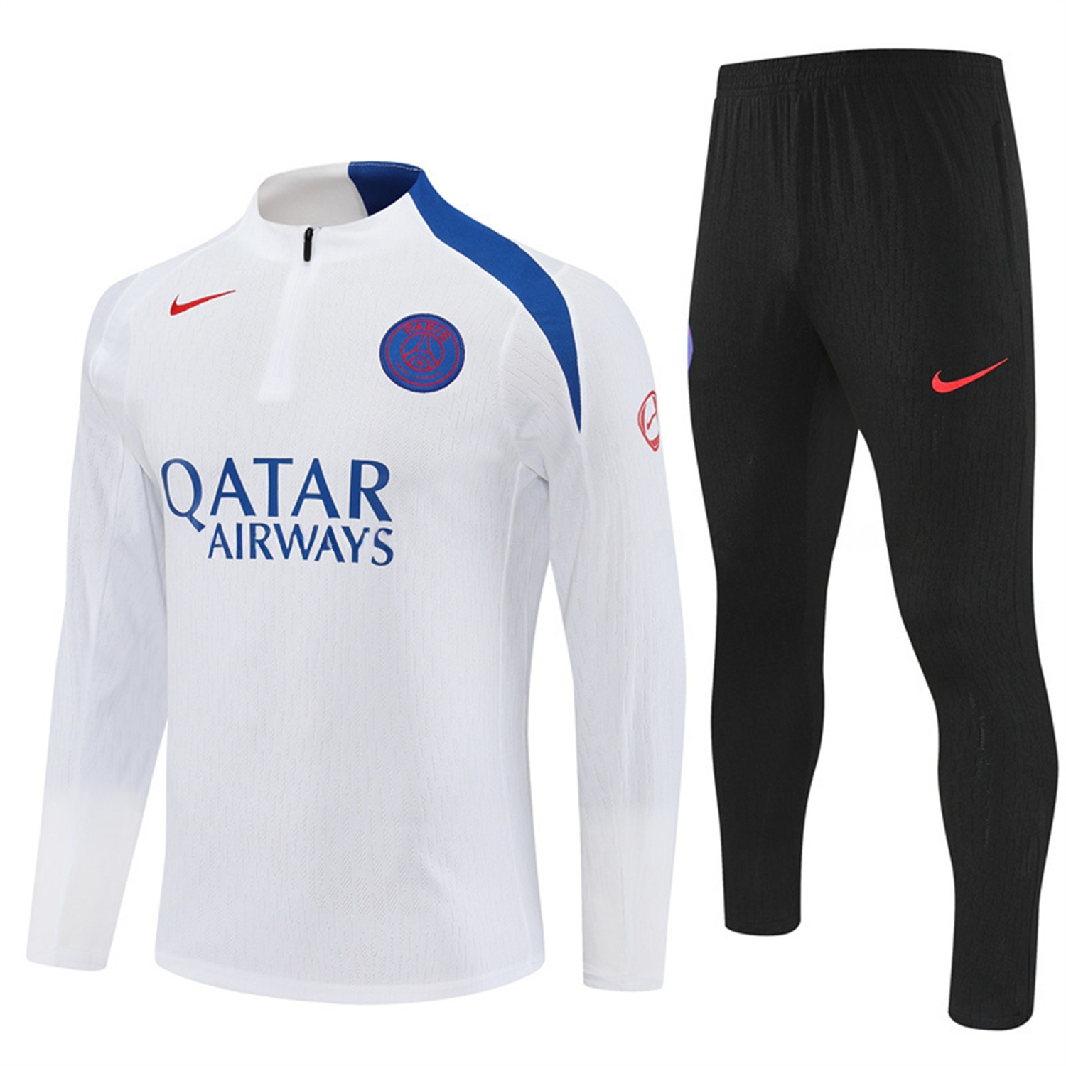 Paris Saint-Germain PSG 25-26 Long Sleeve Training Set - Player Version - White Top and Black Pants - Unitedfutballjersey