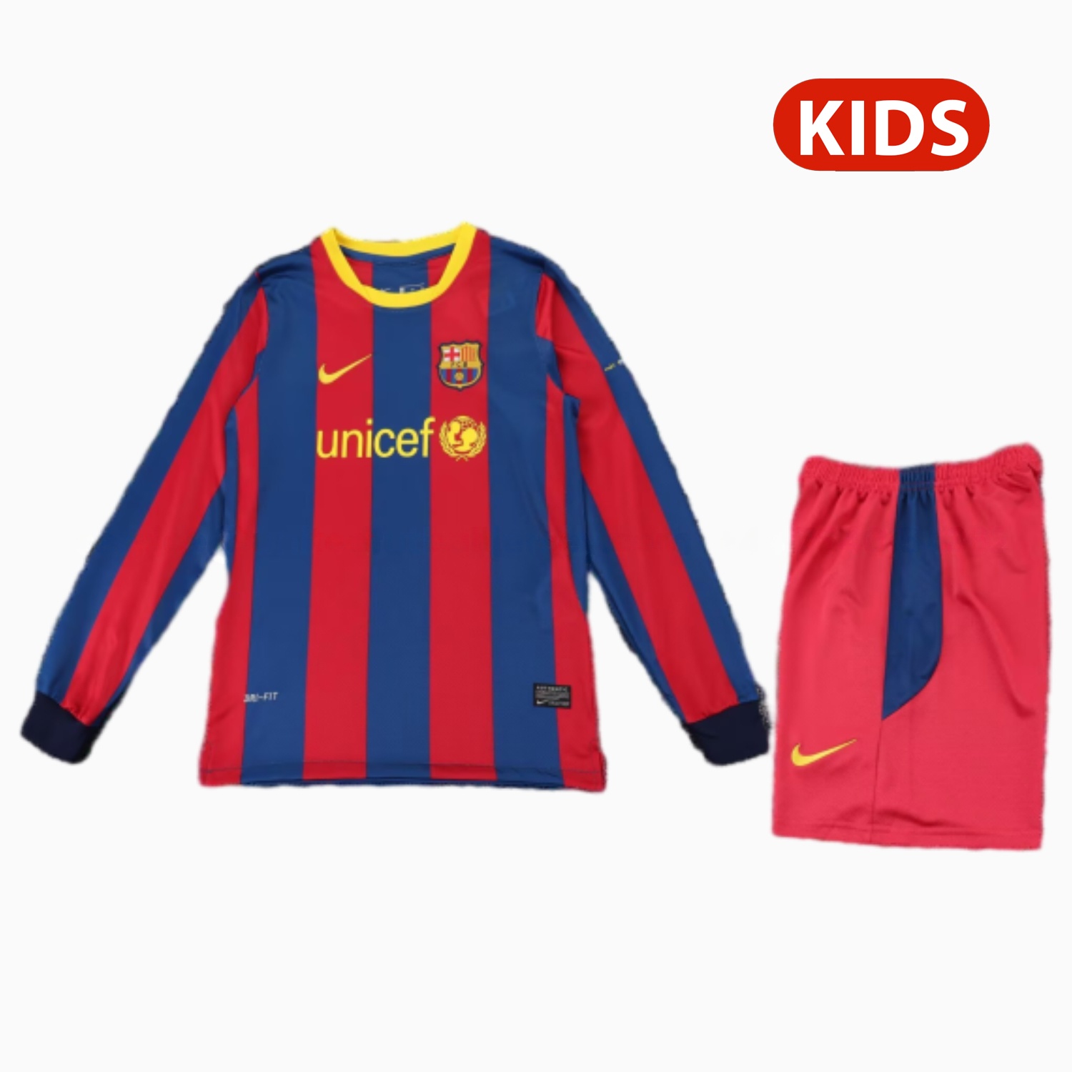 Retro Barcelona 2010-11 Home Long Sleeves Kids Kit - Unitedfutballjersey