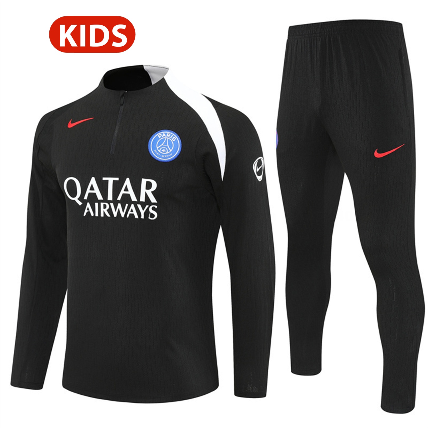 Paris Saint-Germain PSG 25-26 Kids Long Sleeve Training Set - Player Version - Black Top and Black Pants - Unitedfutballjersey