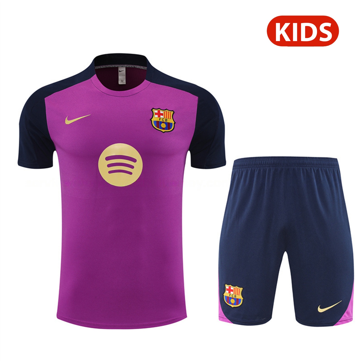 Barcelona 25-26 Kids Short-Sleeve Training Set - Purple Top & Deep Blue Shorts - Unitedfutballjersey