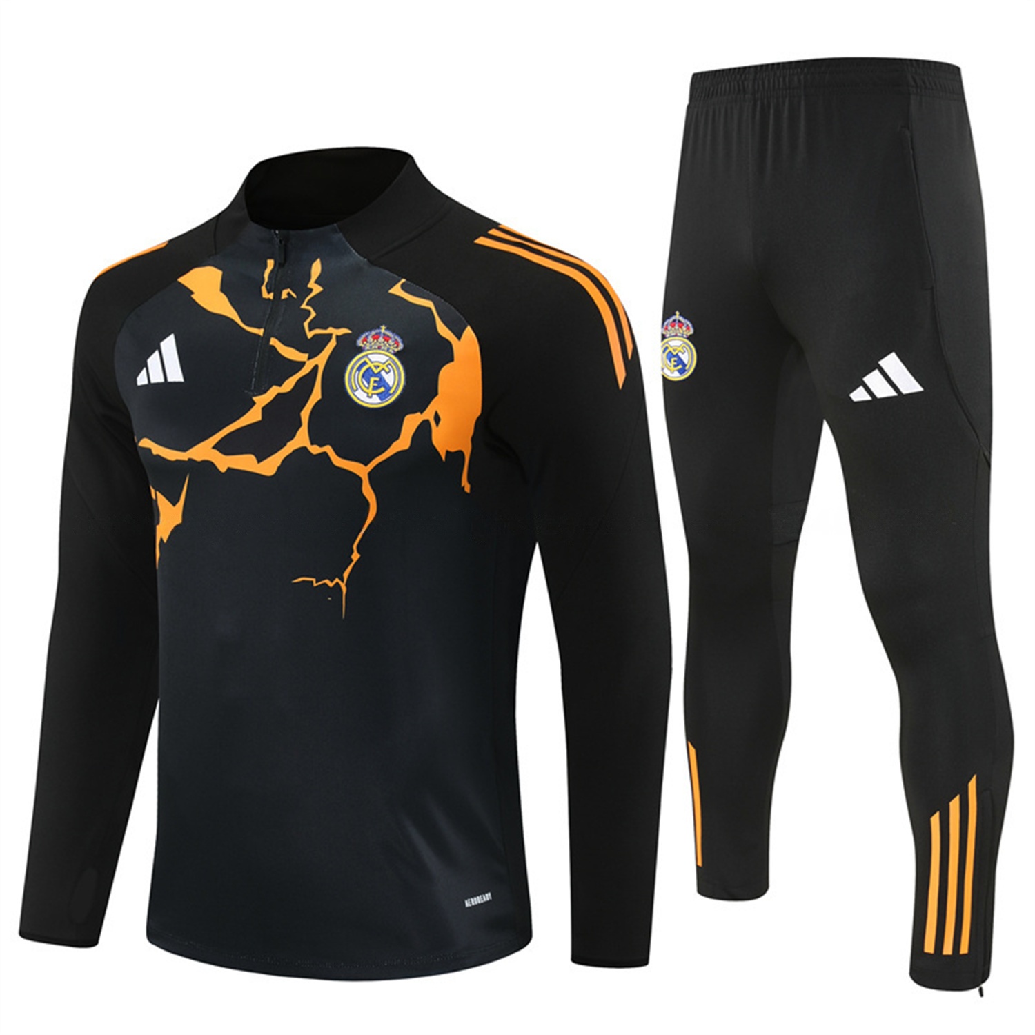 Real Madrid 25-26 Long Sleeve Training Set - Player Version - Yellow Pattern Black Top and Black Pants - Unitedfutballjersey
