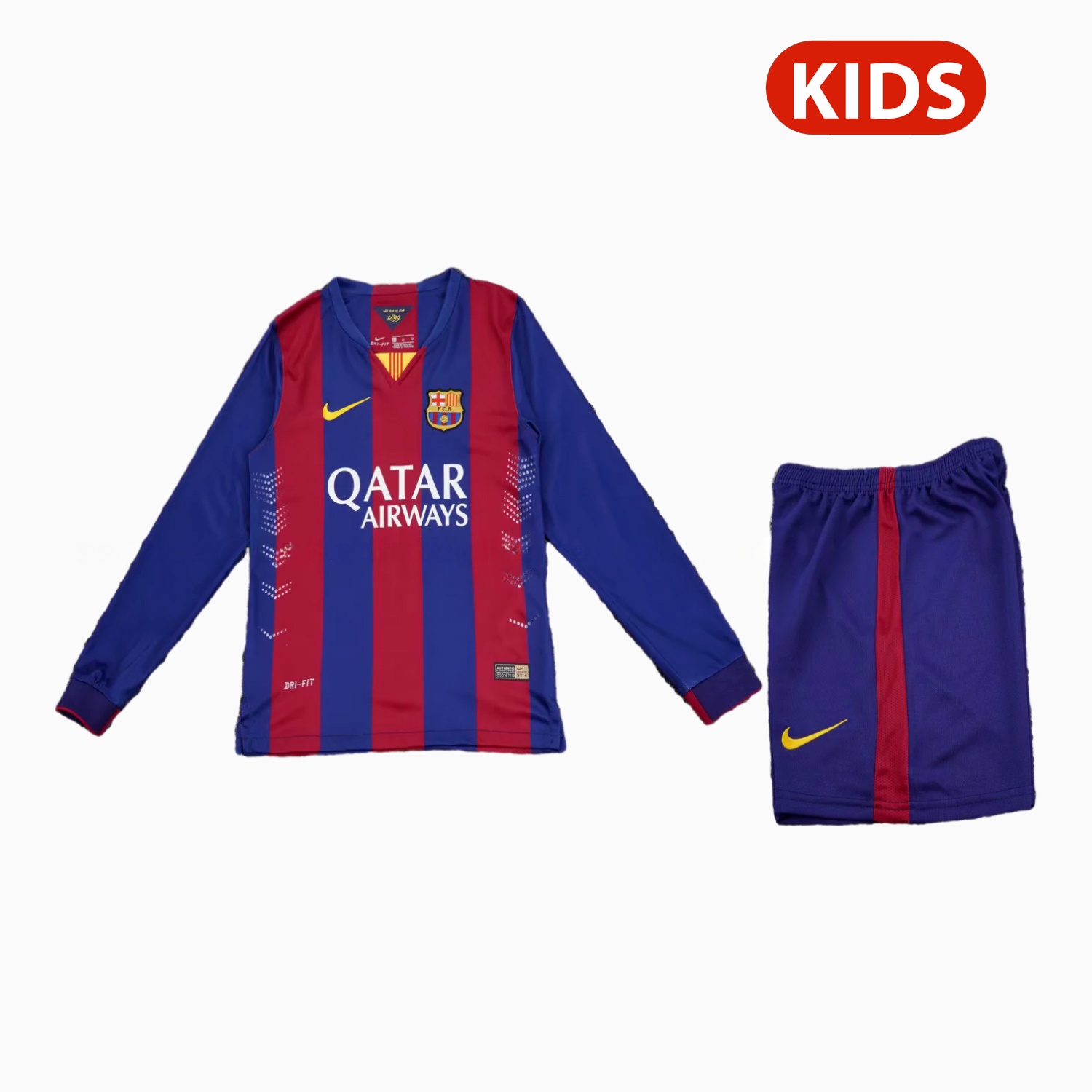 Retro Barcelona 2015-16 Home Long Sleeves Kids Kit - Unitedfutballjersey