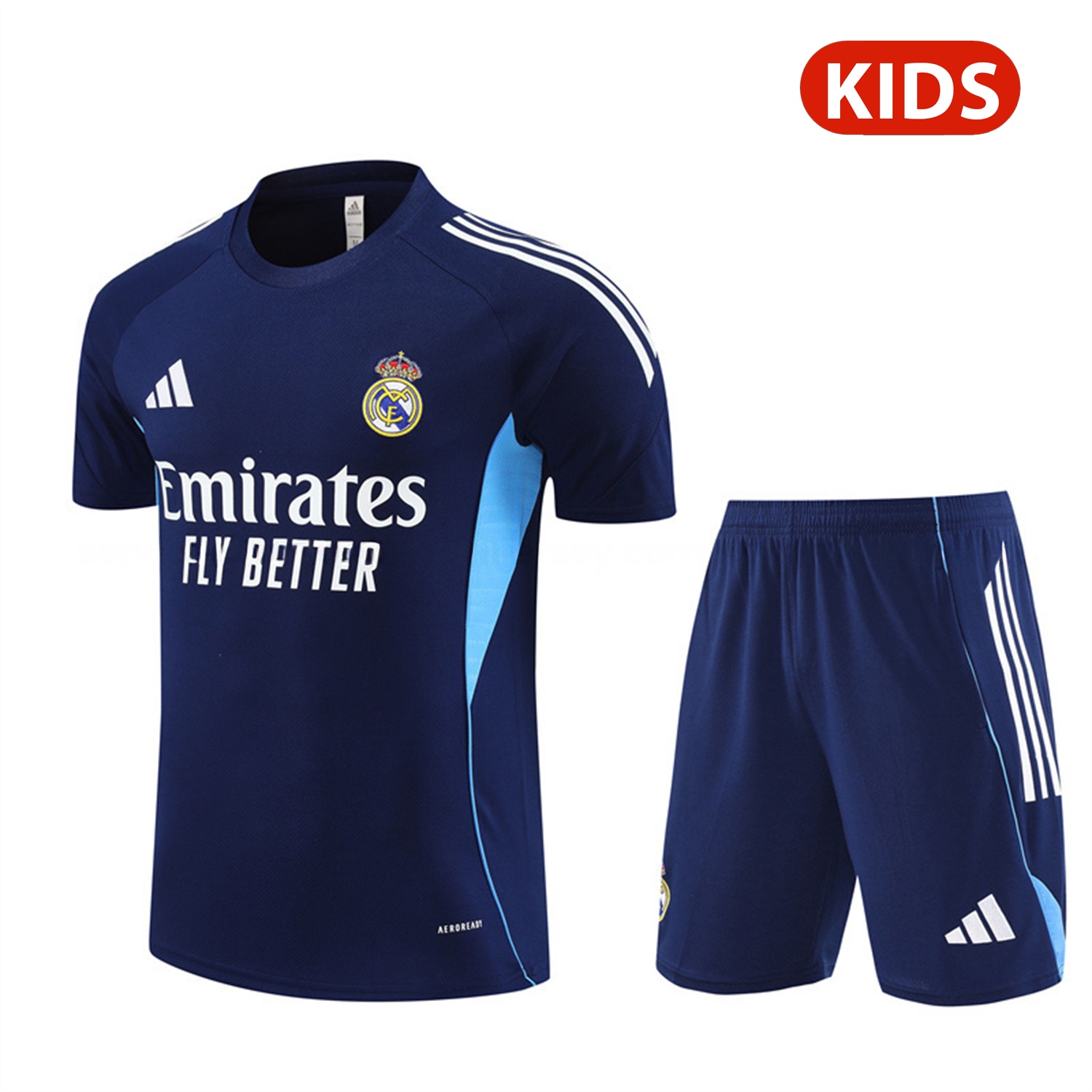Real Madrid 25-26 Kids Short-Sleeve Training Set - Royal Blue Top & Royal Blue Shorts - Unitedfutballjersey