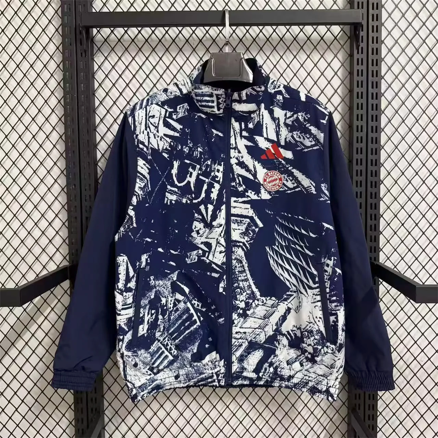 Bayern Munich 25-26 Double Sided Reversible Windbreaker - Deep Blue & White Blue - Unitedfutballjersey