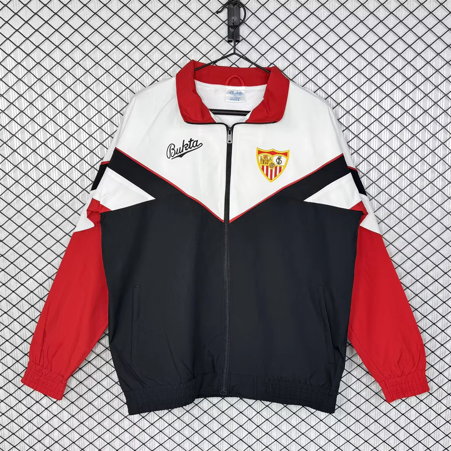 Retro Sevilla 1992-93 Home Windbreaker Jacket - Black And Red - Unitedfutballjersey