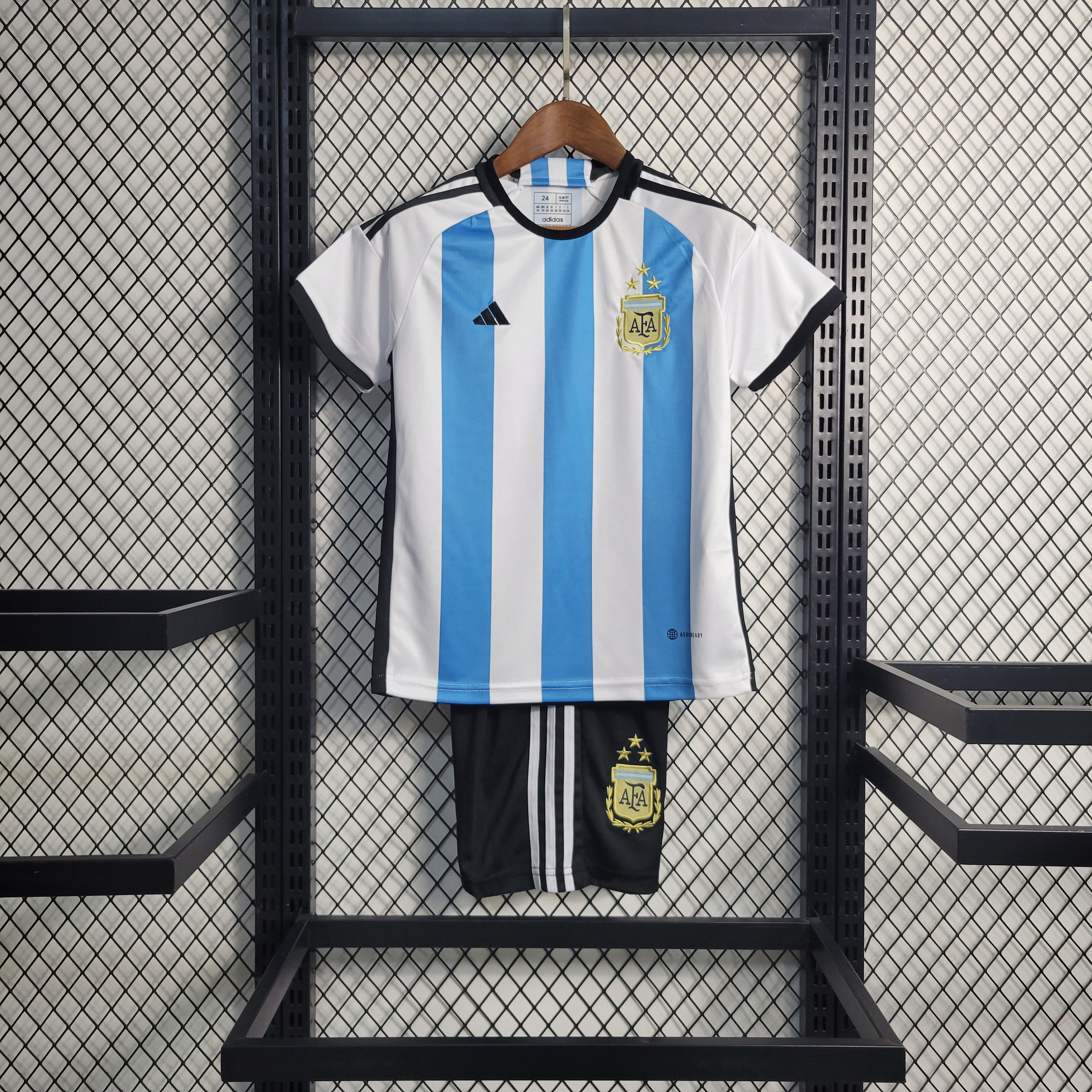 Argentina 3 Stars 22-23 Home Stadium Kids Kit ( with 2022 World Champions Patch ) - Unitedfutballjersey