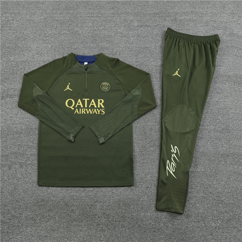 Paris Saint-Germain PSG 23-24 Kids Long Sleeve Training Set Pitch Green - Unitedfutballjersey