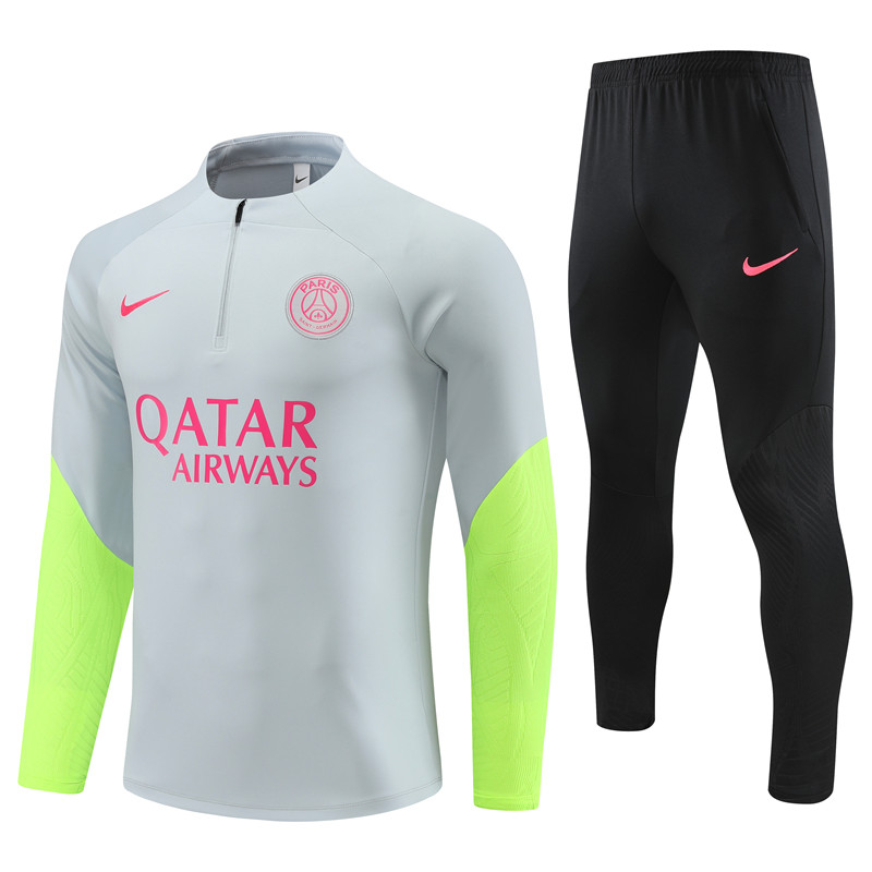Paris Saint-Germain PSG 23-24 Kids Long Sleeve Training Set Light Grey - Unitedfutballjersey